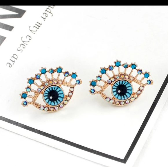 💙👁️NEW BEAUTIFUL BLUE&AB CRYSTAL EYE EARRINGS - Picture 5 of 6